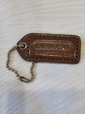 Coach Brown Leather Logo Tag with Silver Ball Chain